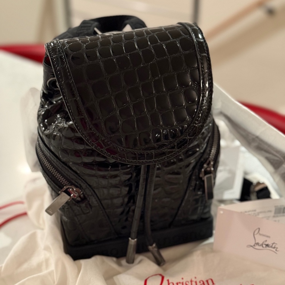Christian Louboutin Explorafunk Small Croc-Effect Patent-Leather Backpack